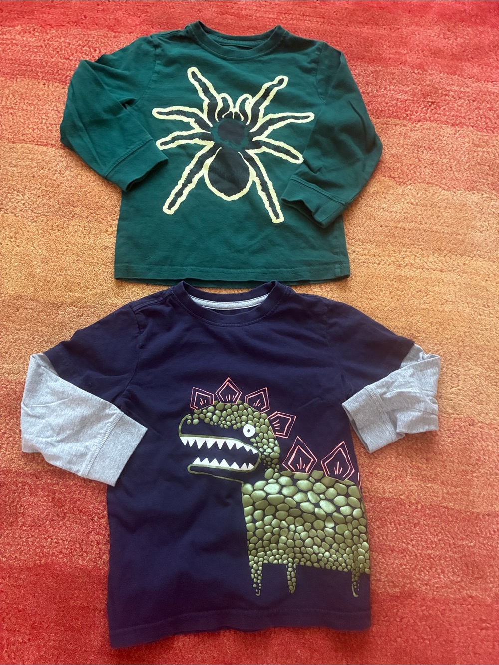 Set of 2 Gymboree Green Spider & Navy Dino Layered-Look Long Sleeve Tees, 3T